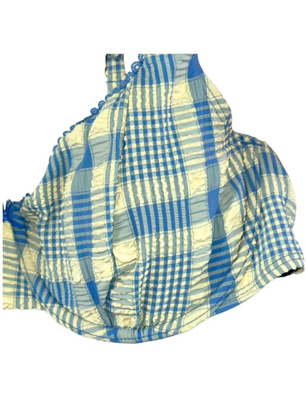 Bundle Set of 2 NWT Bikini Tops Pink Ribbed S Blue Plaid Underwire M - Picture 4 of 10